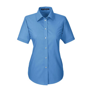 Ladies' Crown Woven Collection® Solid Broadcloth Short-Sleeve Shirt - French Blue