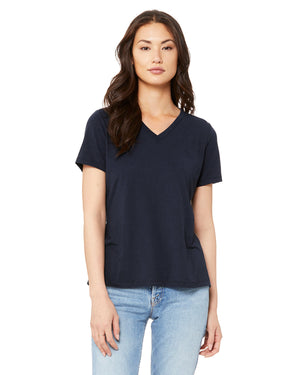 Bella + Canvas Ladies' Relaxed Triblend V-Neck T-Shirt - Solid Nvy Trblnd