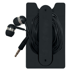 Phone Wallet With Earbuds - Black