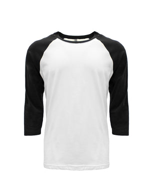 Unisex CVC Three-Quarter Sleeve Raglan Baseball T-Shirt - Black/white