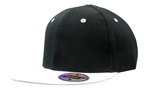 6 Panel American-T Flat Peak 2 Tone Cap - Custom Embroidered - Black With White