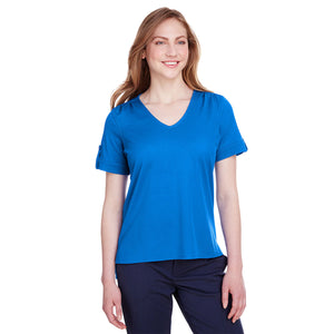 Devon & Jones Ladies' CrownLux Performance™ Plaited Rolled-Sleeve Top