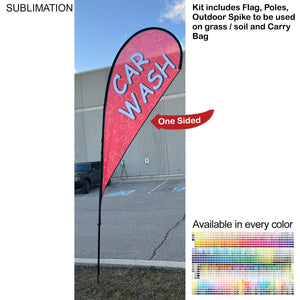 12' Medium Tear Drop Flag Kit, Full Color Graphics, Outdoor Use Spike base and Bag Included