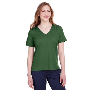 Devon & Jones Ladies' CrownLux Performance™ Plaited Rolled-Sleeve Top