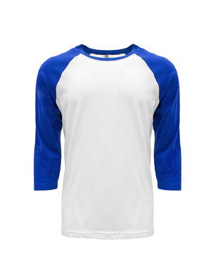 Unisex CVC Three-Quarter Sleeve Raglan Baseball T-Shirt - Royal/white