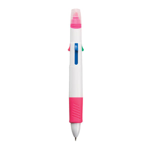 Quatro Pen With Highlighter - White With Pink