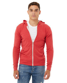 Unisex Triblend Full-Zip Lightweight Hoodie - Red Triblend