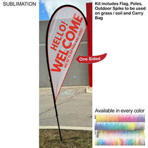 9' Small Tear Drop Flag Kit, Full Color Graphics, Outdoor Use Spike base and Bag Included