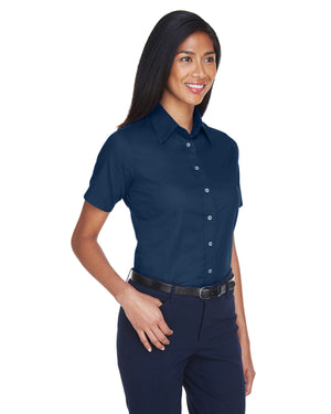 Harriton Ladies' Easy Blend™ Short-Sleeve Twill Shirt with Stain-Release