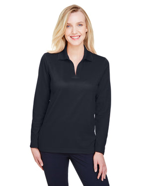 CrownLux Performance® Ladies' Plaited Long Sleeve Polo - Black