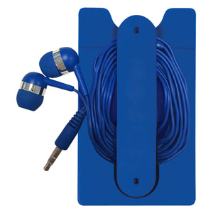 Phone Wallet With Earbuds - Blue