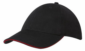 6 Panel Brush Heavy Cotton Sandwich Peak Cap - Custom Embroidered