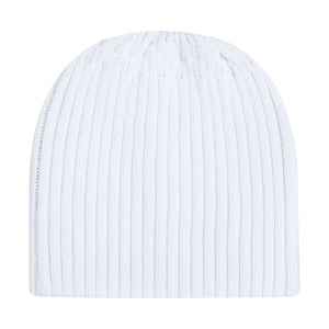 Acrylic Beanie with elasticized Ponytail opening - White