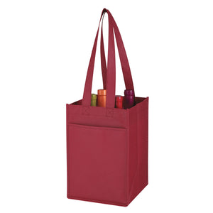 Non-Woven 4 Bottle Wine Tote - Burgundy