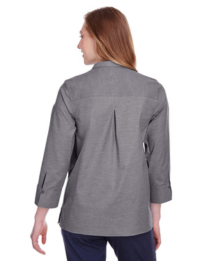 Devon & Jones Ladies' Crown Collection® Stretch Pinpoint Chambray Three-Quarter Sleeve Blouse