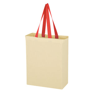 Natural Cotton Canvas Grocery Tote Bag - Red