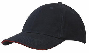 6 Panel Brush Heavy Cotton Sandwich Peak Cap - Custom Embroidered