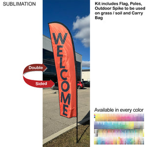 10' Small Feather Flag Kit, Full Color Graphics, Outdoor Spike base and Bag Included.