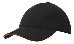 6 Panel Brush Heavy Cotton Sandwich Peak Cap - Custom Embroidered