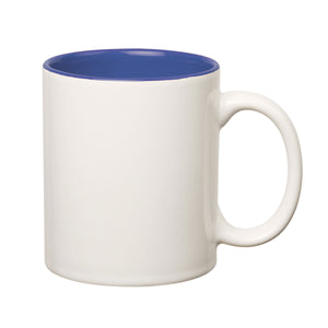 11 Oz. Colored Stoneware Mug - Solid/Two-Tone - White With Ocean Blue Inner