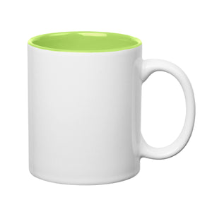 11 Oz. Colored Stoneware Mug - Solid/Two-Tone - White With Lime Green Inner