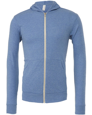 Unisex Triblend Full-Zip Lightweight Hoodie - Blue Triblend