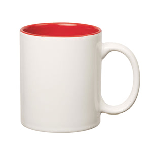 11 Oz. Colored Stoneware Mug - Solid/Two-Tone - White With Red Inner