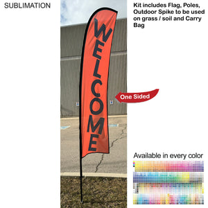 10' Small Feather Flag Kit, Full Color Graphics, Outdoor Spike base and Bag Included.