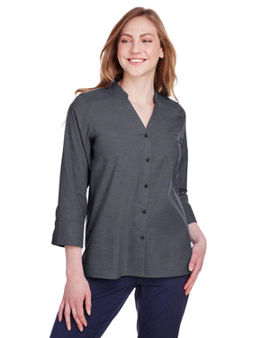 Devon & Jones Ladies' Crown Collection® Stretch Pinpoint Chambray Three-Quarter Sleeve Blouse