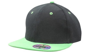 6 Panel American-T Flat Peak 2 Tone Cap - Custom Embroidered - Black With Green