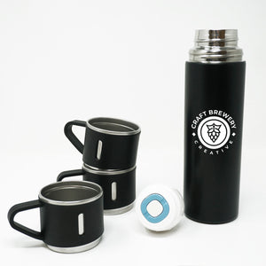 Stainless Steel Flask with Cups - Black