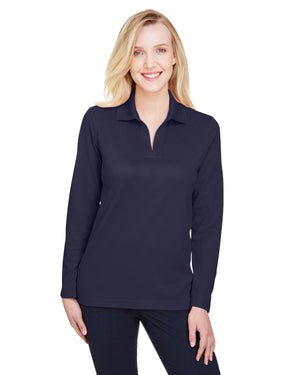 CrownLux Performance® Ladies' Plaited Long Sleeve Polo - Navy