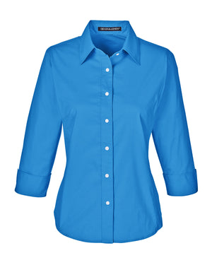 Devon & Jones Ladies' Perfect Fit™ Three-Quarter Sleeve Stretch Poplin Blouse - French Blue