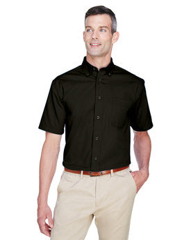 Harriton Men's Easy Blend™ Short-Sleeve Twill Shirt with Stain-Release