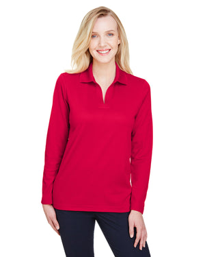 CrownLux Performance® Ladies' Plaited Long Sleeve Polo - Red