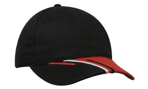 Black/White/Orange 6 Panel Brushed Cotton Cap 3 Colour Peak