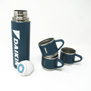 Stainless Steel Flask with Cups - Blue