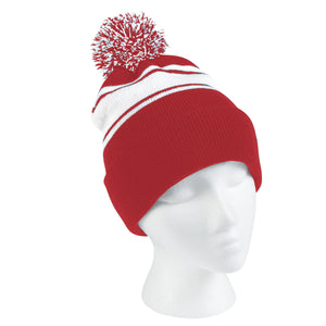 Two-Tone Knit Pom Beanie With Cuff