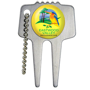 Domed Brushed Stainless Steel Divot Tool with Chain