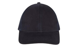 6 Panel Brush Cotton Cap with Mesh Back - Custom Embroidered