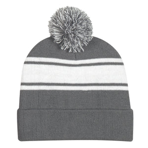 Two-Tone Knit Pom Beanie With Cuff