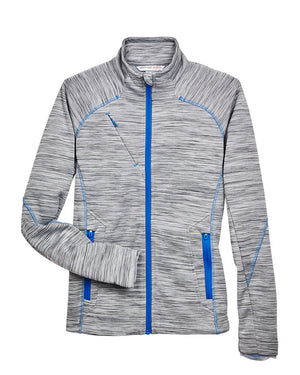 Ladies' North End Flux Mélange Bonded Fleece Jacket - AC78697 - Platinum with Oly Blue