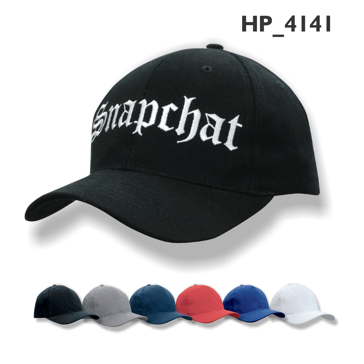 6 Panel Brushed Heavy Cotton Cap with Plastic Strap - Custom Embroidered